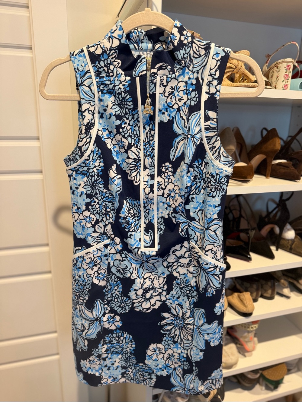 Lilly Pulitzer Luxletic Kathy Dress in Low Tide Navy Bouquet All Day - Picture 4 of 7